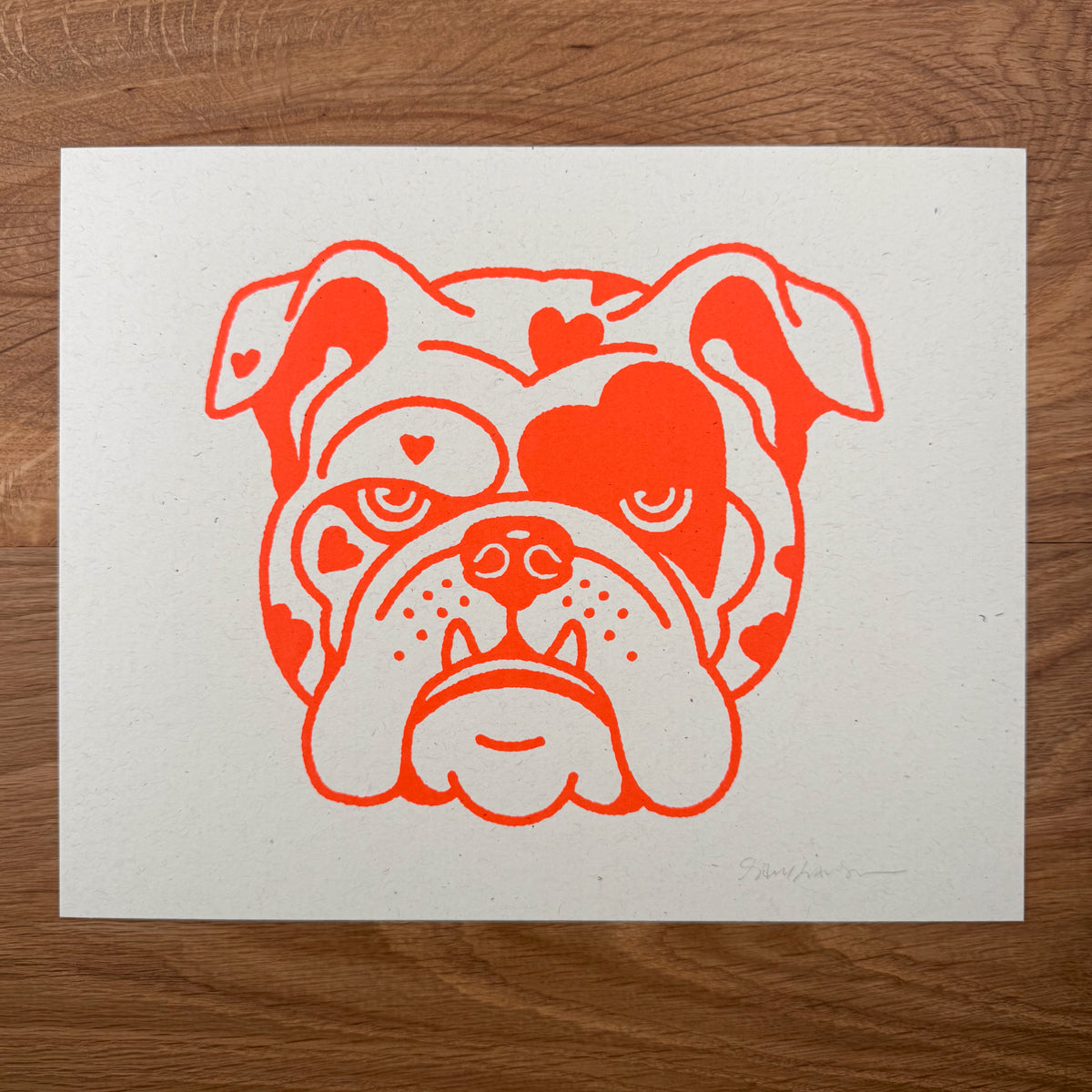 Bulldog Hearts - Signed 10x8in Silkscreen Print on Recycled Paper