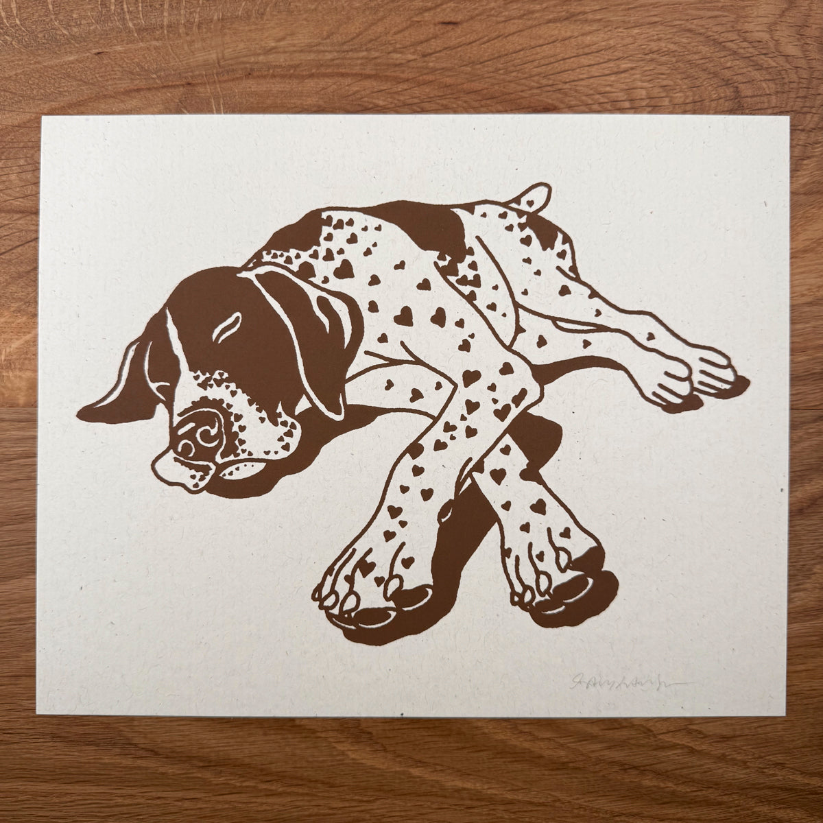 German Shorthaired Pointer Hearts - Signed 10x8in Silkscreen Print on Recycled Paper