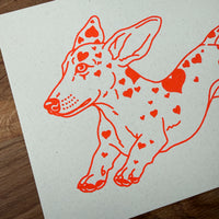 Doxie Hearts - Signed 10x8in Silkscreen Print on Recycled Paper