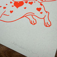 Doxie Hearts - Signed 10x8in Silkscreen Print on Recycled Paper