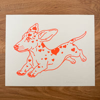 Doxie Hearts - Signed 10x8in Silkscreen Print on Recycled Paper
