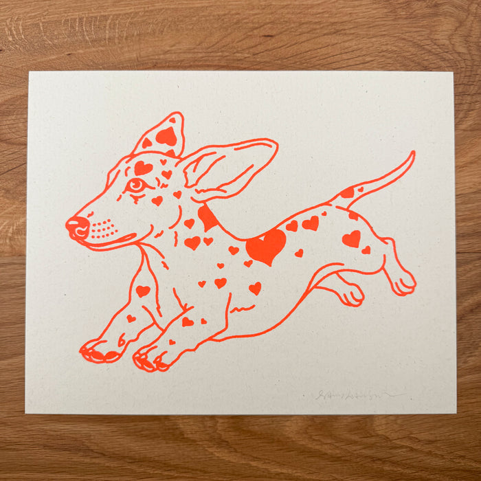 Doxie Hearts - Signed 10x8in Silkscreen Print on Recycled Paper