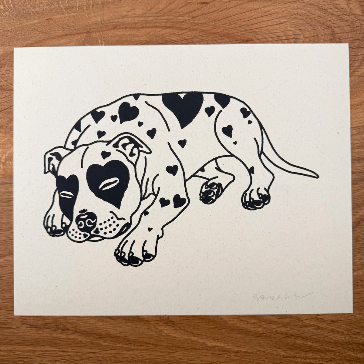 Pit Bull Hearts - Signed 10x8in Silkscreen Print on Recycled Paper