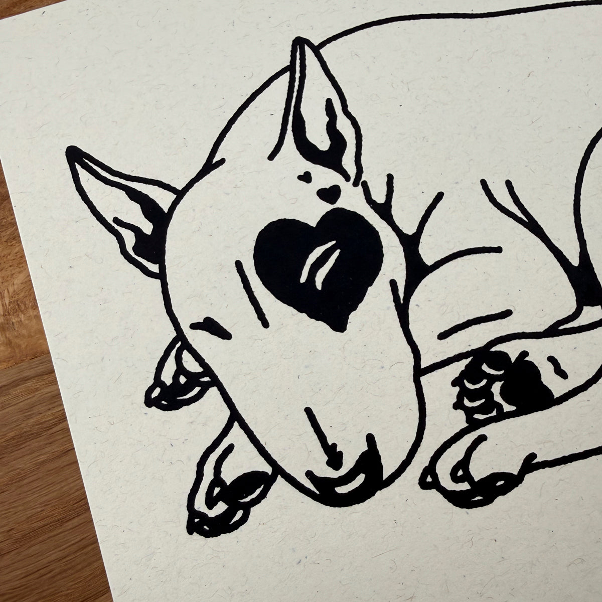 Bull Terrier Hearts - Signed 10x8in Silkscreen Print on Recycled Paper