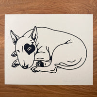 Bull Terrier Hearts - Signed 10x8in Silkscreen Print on Recycled Paper