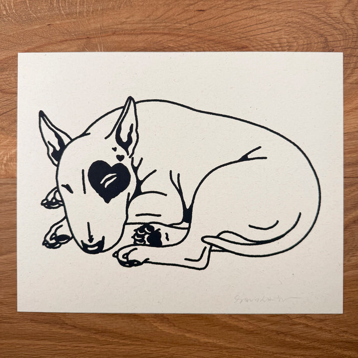 Bull Terrier Hearts - Signed 10x8in Silkscreen Print on Recycled Paper