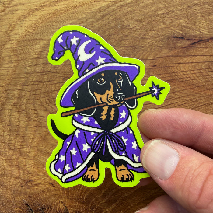Dachshund Wizard - 3 Inch Matte Vinyl Fantasy Halloween Dog Sticker