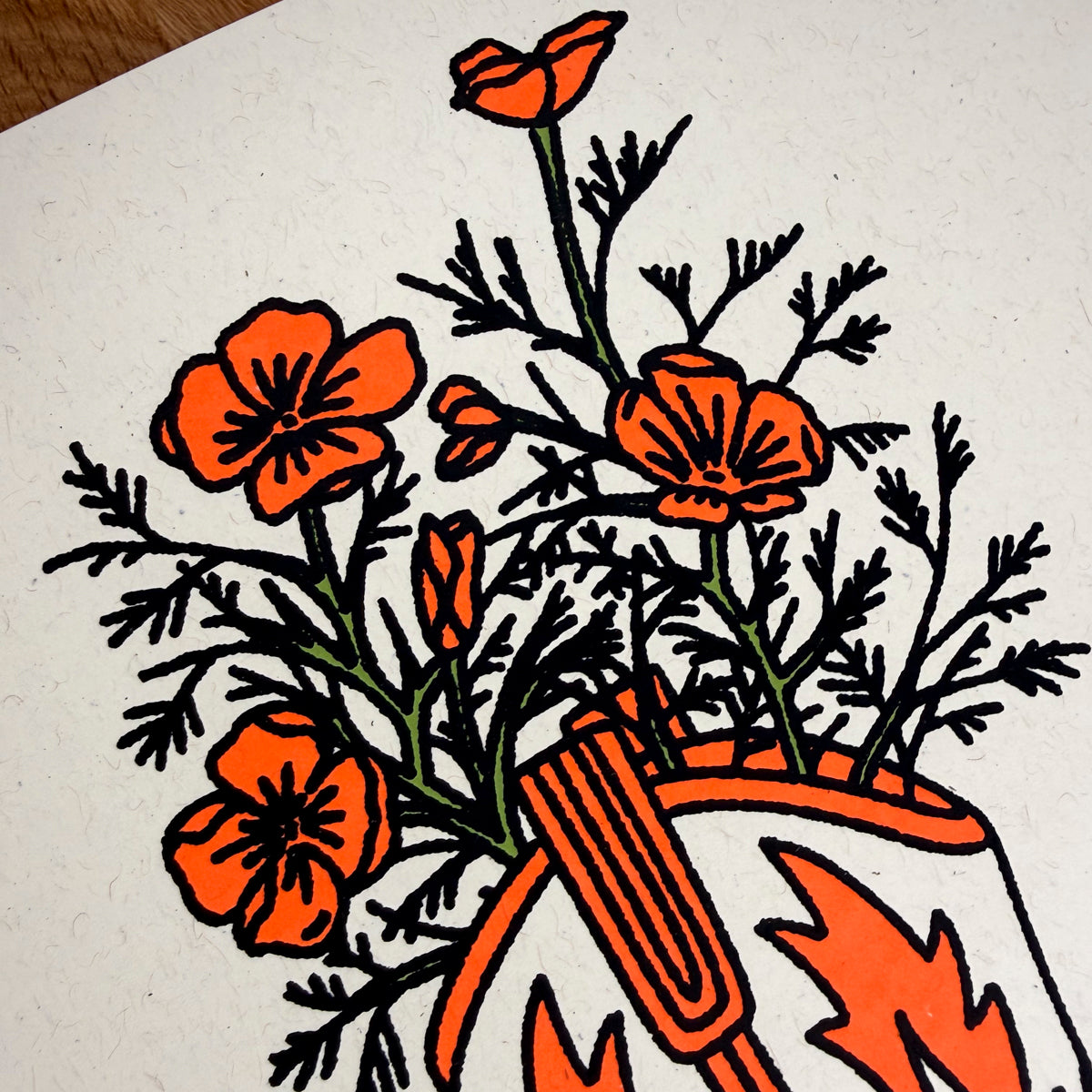 California Poppy Boot - Signed 8x10in Silkscreen Print on Recycled Paper