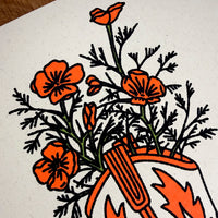 California Poppy Boot - Signed 8x10in Silkscreen Print on Recycled Paper