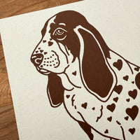 Basset Hound Hearts - Signed 10x8in Silkscreen Print on Recycled Paper