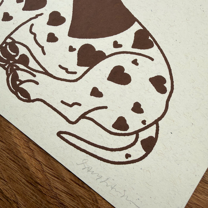 Basset Hound Hearts - Signed 10x8in Silkscreen Print on Recycled Paper