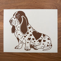 Basset Hound Hearts - Signed 10x8in Silkscreen Print on Recycled Paper