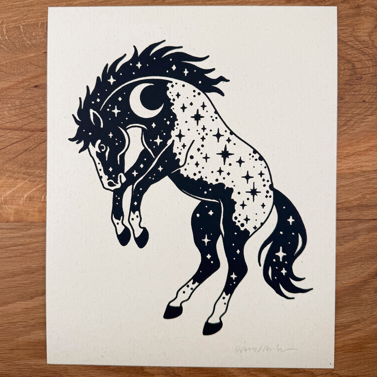 Midnight Buck Horse - Signed 8x10in Silkscreen Print on Recycled Paper
