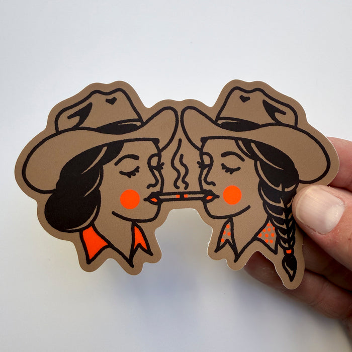 Share A Smoke - 4 Inch Matte Vinyl Western Smoking Cowgirls Sticker