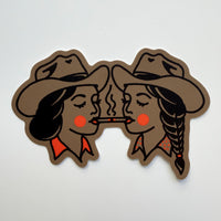 Share A Smoke - 4 Inch Matte Vinyl Western Smoking Cowgirls Sticker