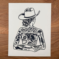 Tattooed Cowgirl 1 - Signed 8x10in Silkscreen Print on Recycled Paper
