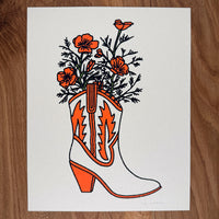 California Poppy Boot - Signed 8x10in Silkscreen Print on Recycled Paper