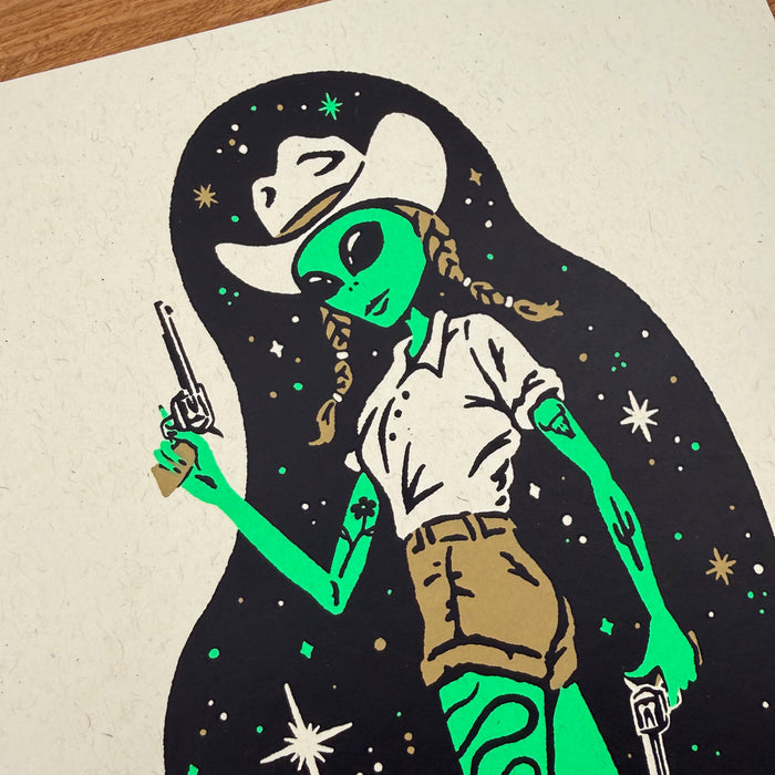 Western Alien Lottie - Signed 8x10in Silkscreen Print on Recycled Paper