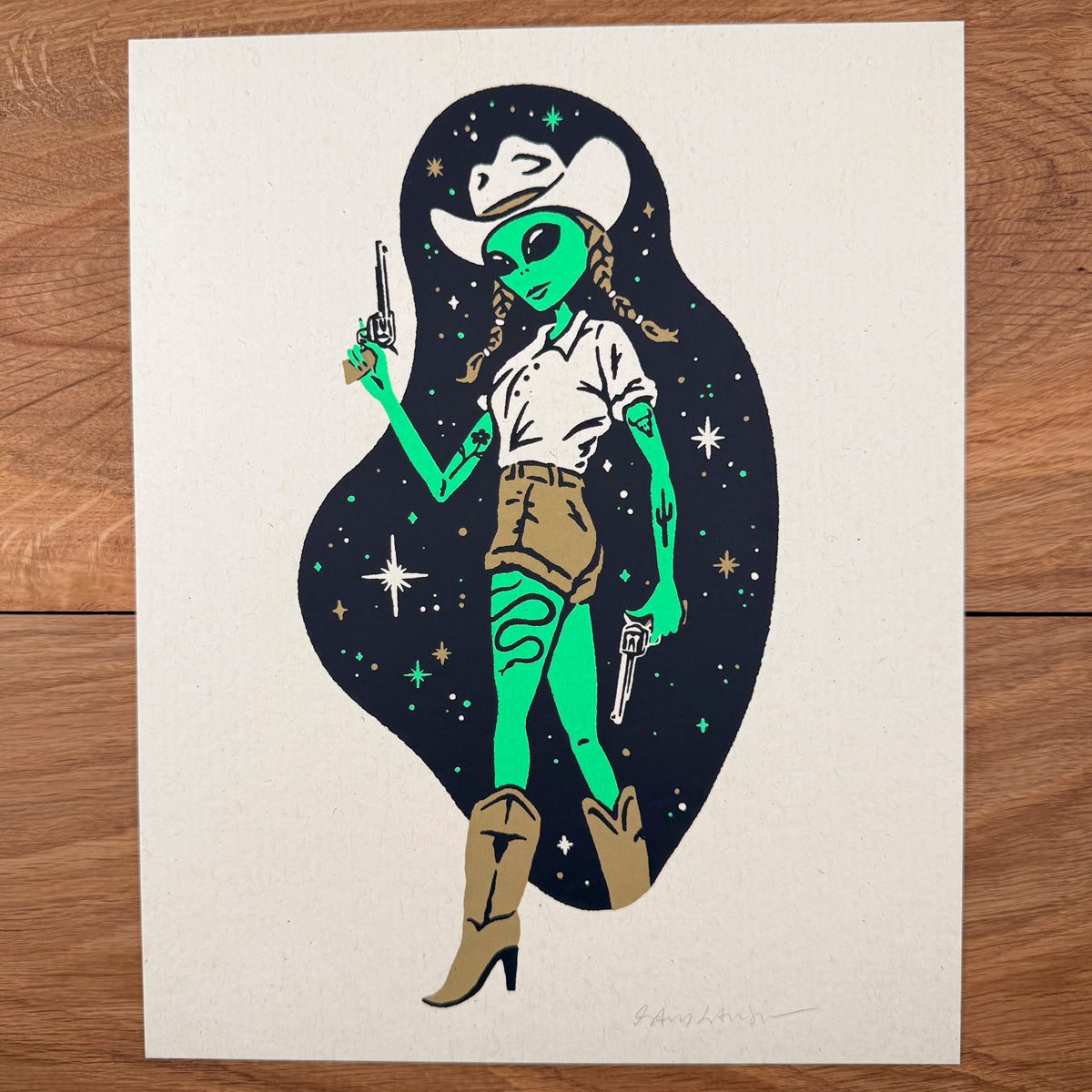 Western Alien Lottie - Signed 8x10in Silkscreen Print on Recycled Paper