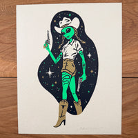 Western Alien Lottie - Signed 8x10in Silkscreen Print on Recycled Paper