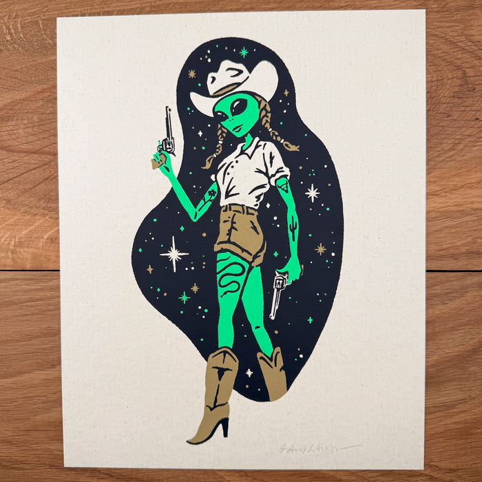 Western Alien Lottie - Signed 8x10in Silkscreen Print on Recycled Paper
