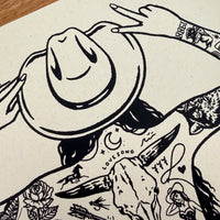 Tattooed Cowgirl 4 - Signed 10x8in Silkscreen Print on Recycled Paper