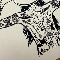 Tattooed Cowgirl 4 - Signed 10x8in Silkscreen Print on Recycled Paper