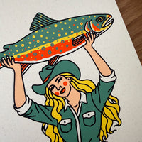 Brook Trout Cowgirl #1 - Signed 8x10in Silkscreen Print on Recycled Paper