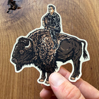 Johnny on a Bison 4 Inch Matte Vinyl Sticker