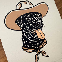 Black Lab Cowdog - Signed 8x10in Silkscreen Print on Recycled Paper