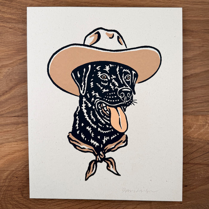 Black Lab Cowdog - Signed 8x10in Silkscreen Print on Recycled Paper