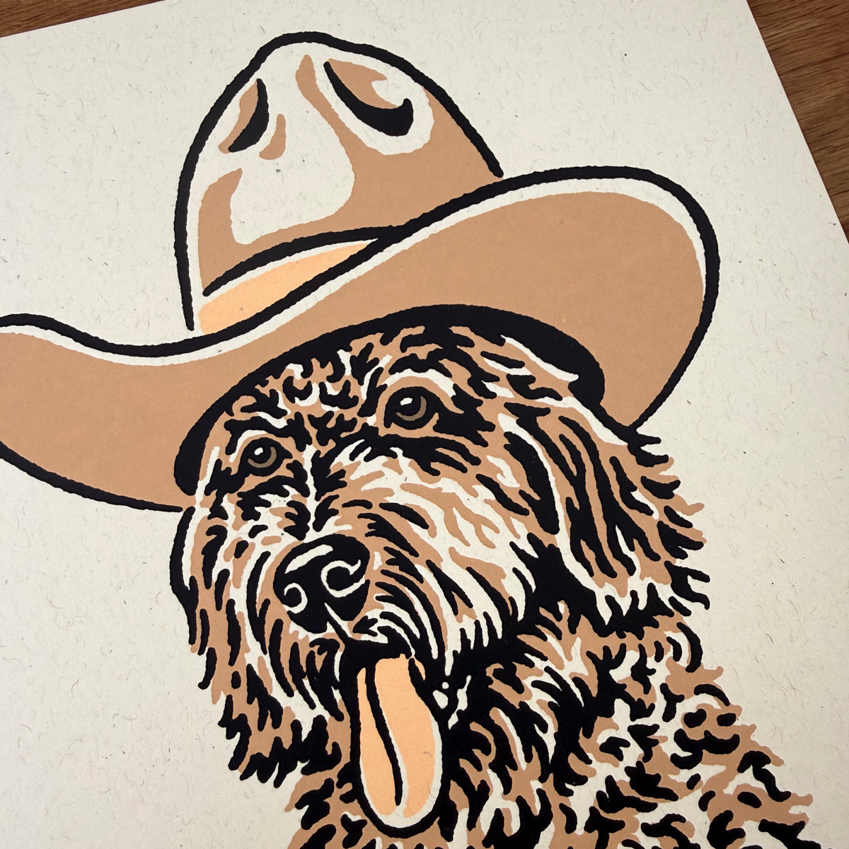 Golden Doodle Cowdog - Signed 8x10in Silkscreen Print on Recycled Paper