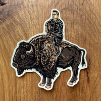 Johnny on a Bison 4 Inch Matte Vinyl Sticker