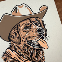 Golden Retriever Cowdog -Signed 8x10in Silkscreen Print on Recycled Paper