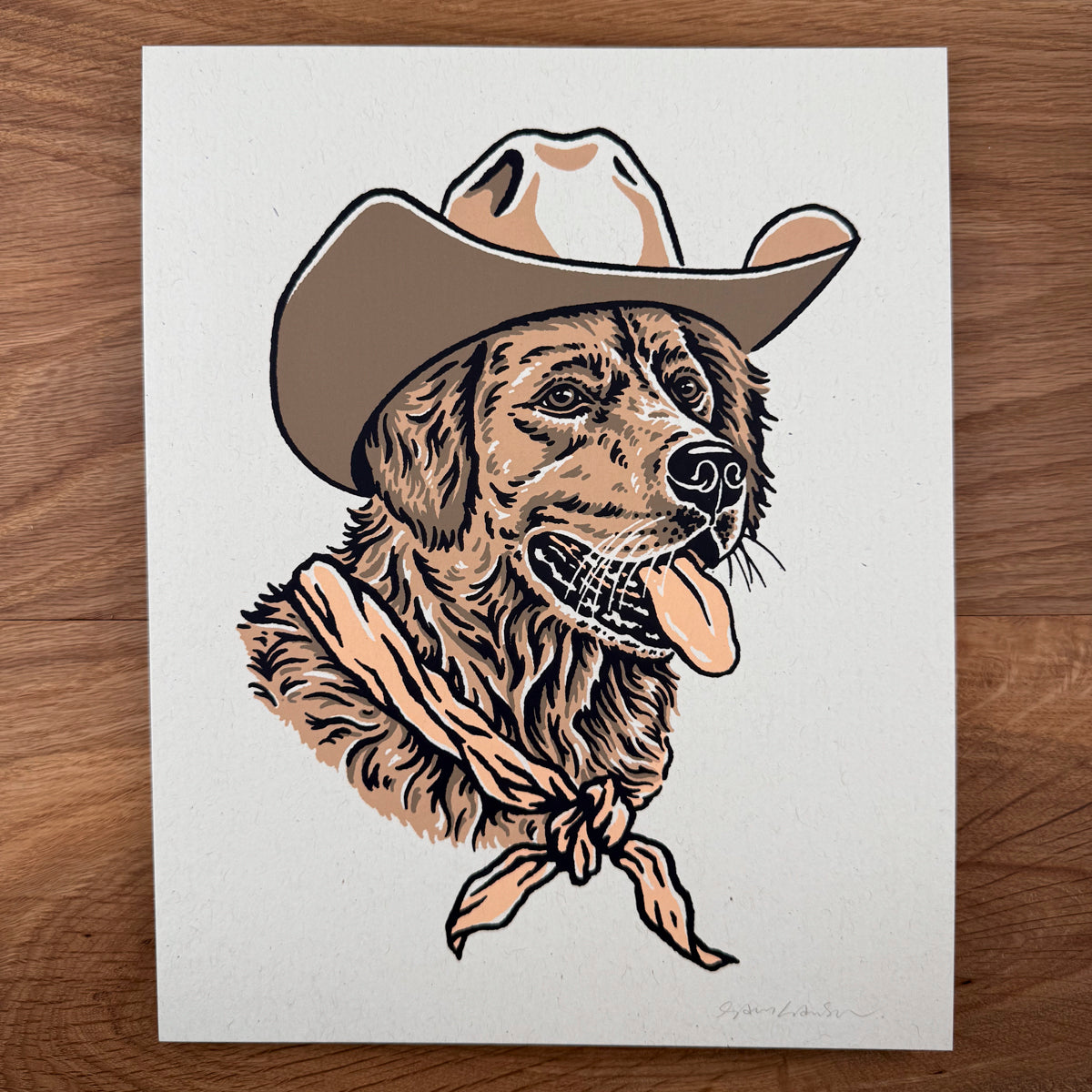 【Pastoral Window 】lithograph直筆サインEdition Golden Retriever Cowdog -Signed 8x10in Silkscreen Print on