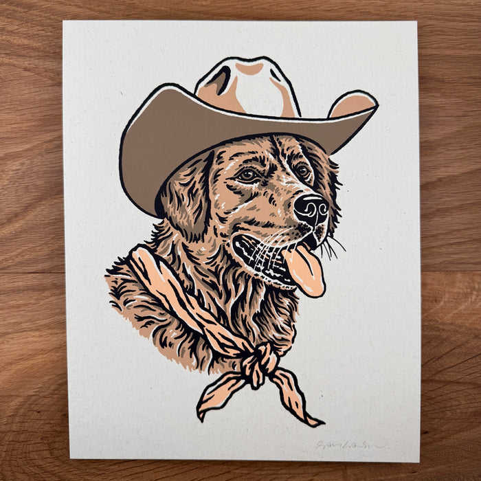 Golden Retriever Cowdog -Signed 8x10in Silkscreen Print on Recycled Paper