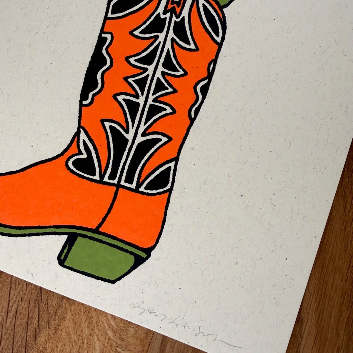 Prickly Pear Boot - Signed 8x10in Silkscreen Print on Recycled Paper
