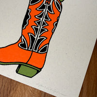 Prickly Pear Boot - Signed 8x10in Silkscreen Print on Recycled Paper