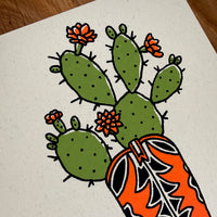 Prickly Pear Boot - Signed 8x10in Silkscreen Print on Recycled Paper