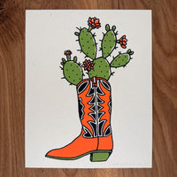 Prickly Pear Boot - Signed 8x10in Silkscreen Print on Recycled Paper