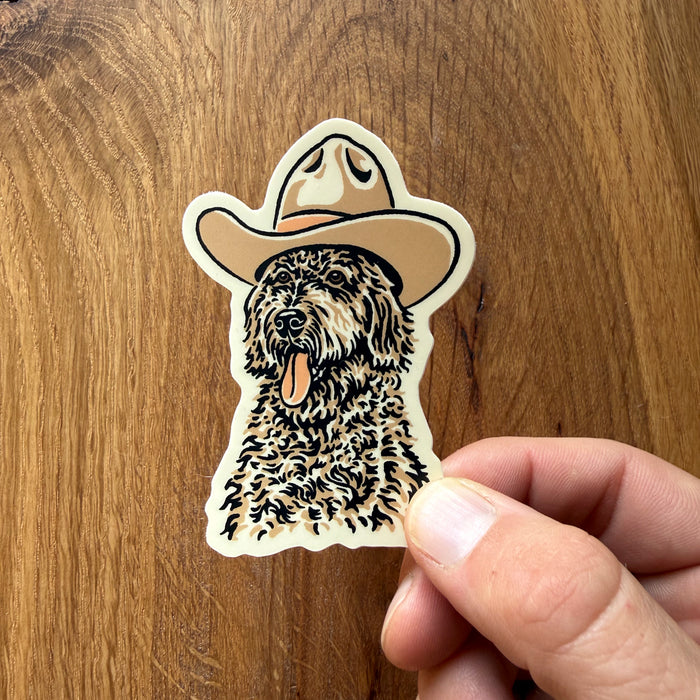 Goldendoodle Cowdog - 3 Inch Small Matte Vinyl Cowboy Dog Sticker
