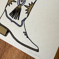 Bluebonnet Boot - Signed 8x10in Silkscreen Print on Recycled Paper