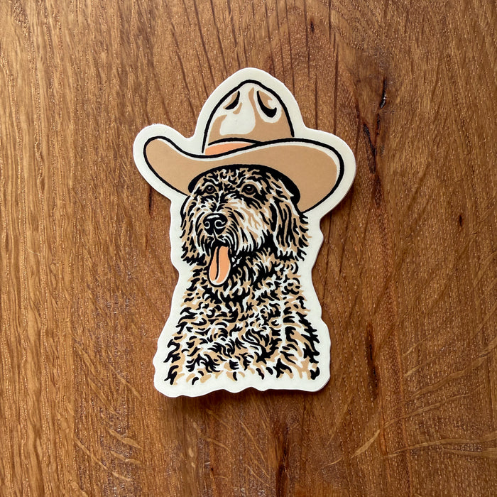 Goldendoodle Cowdog - 3 Inch Small Matte Vinyl Cowboy Dog Sticker