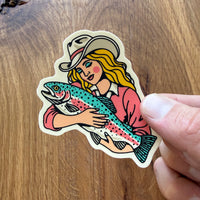 Rainbow Trout Cowgirl #1 3 Inch Matte Vinyl Sticker