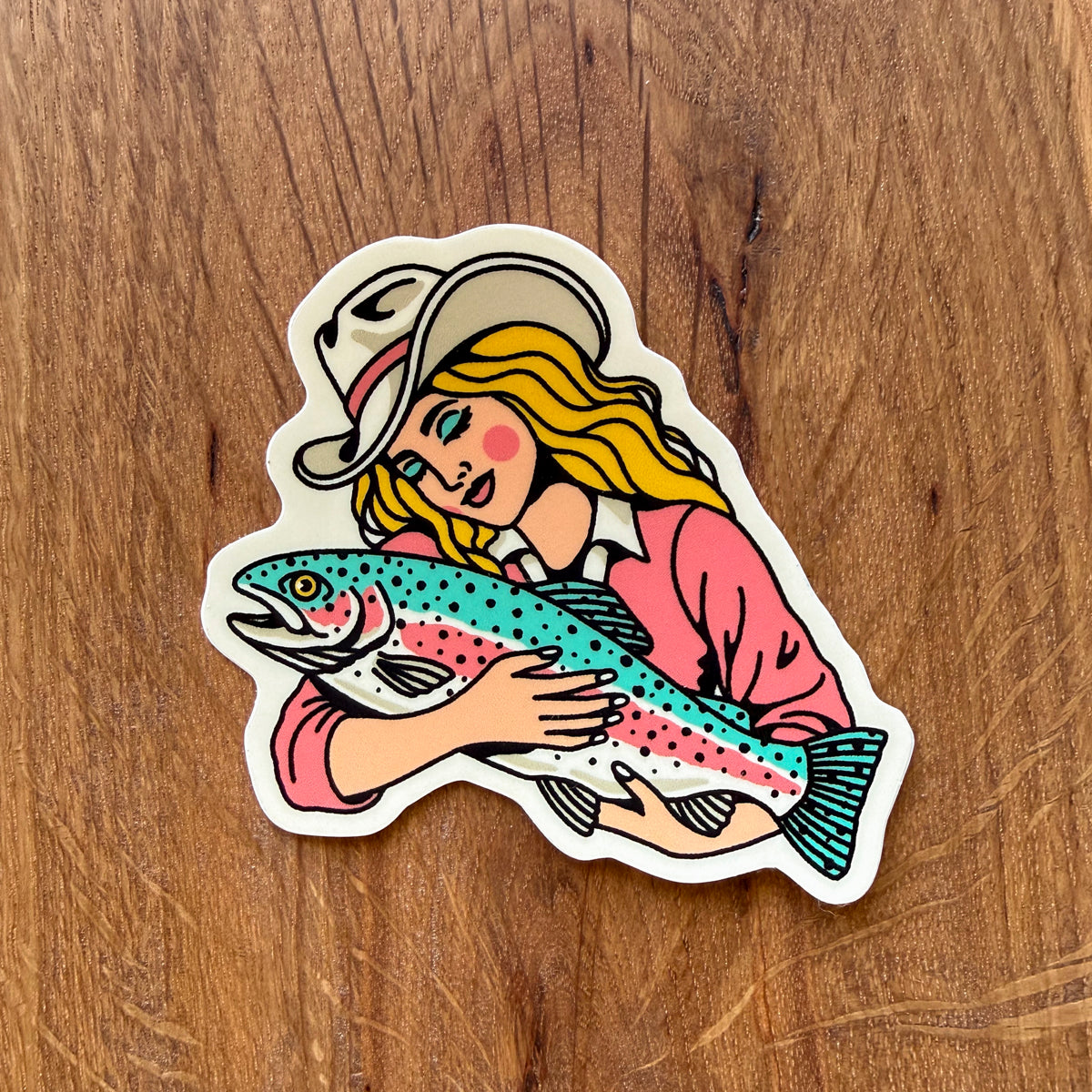 Rainbow Trout Cowgirl #1 3 Inch Matte Vinyl Sticker