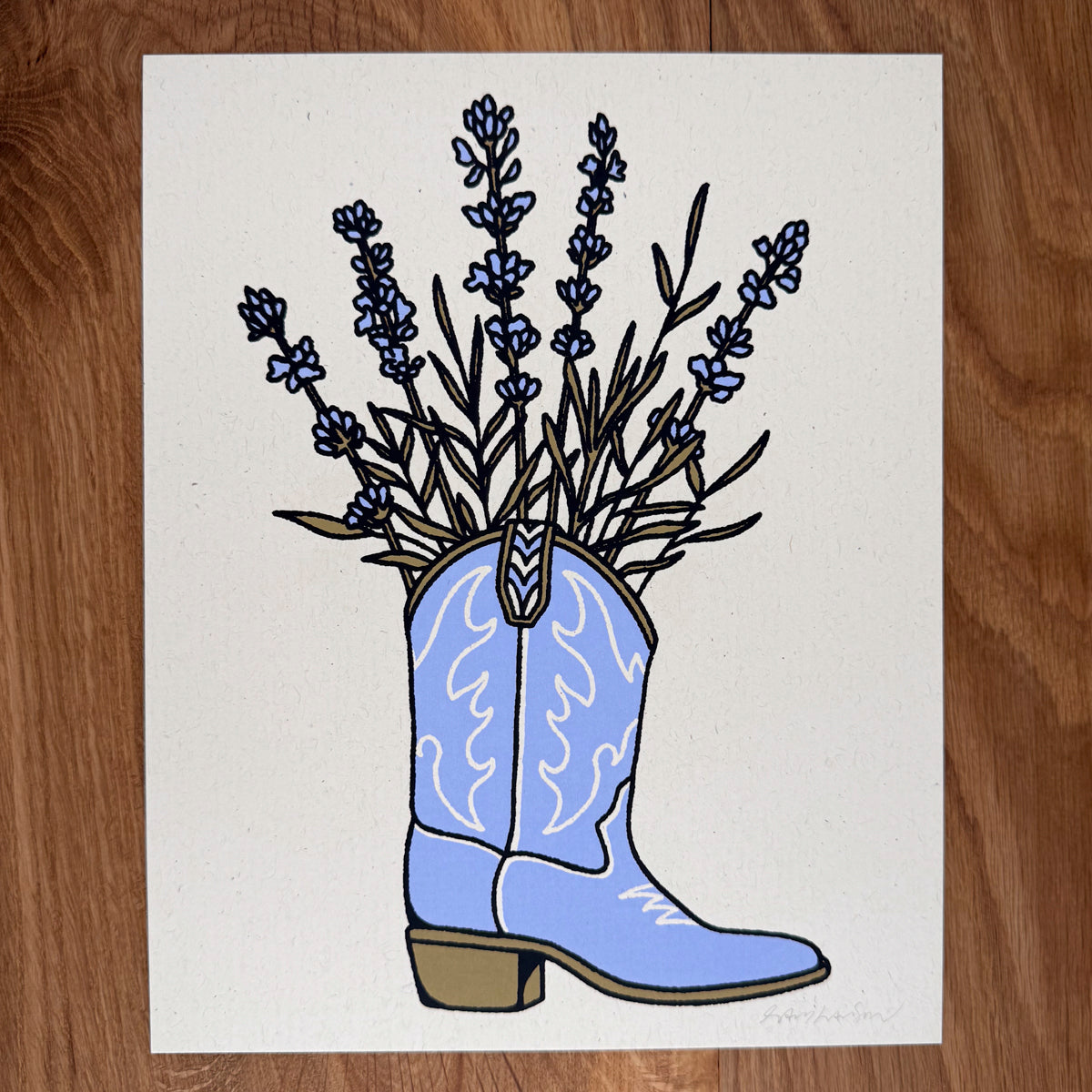 Lavender Boot - Signed 8x10in Silkscreen Print on Recycled Paper