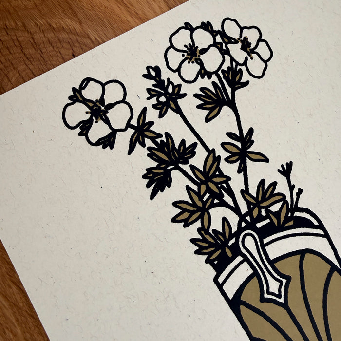 Mountain Flower Boot - Signed 8x10in Silkscreen Print on Recycled Paper