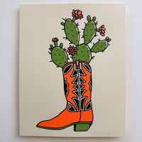 Prickly Pear Boot - Signed 8x10in Silkscreen Western Cactus Print