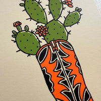 Prickly Pear Boot - Signed 8x10in Silkscreen Western Cactus Print