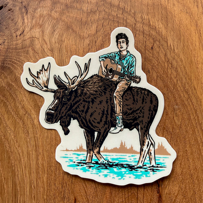 Dylan on a Moose - 4 Inch Matte Vinyl Folk Music Sticker